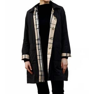 NEW RAINRAPS women's raintrench with detachable hood rain trench coat in black &